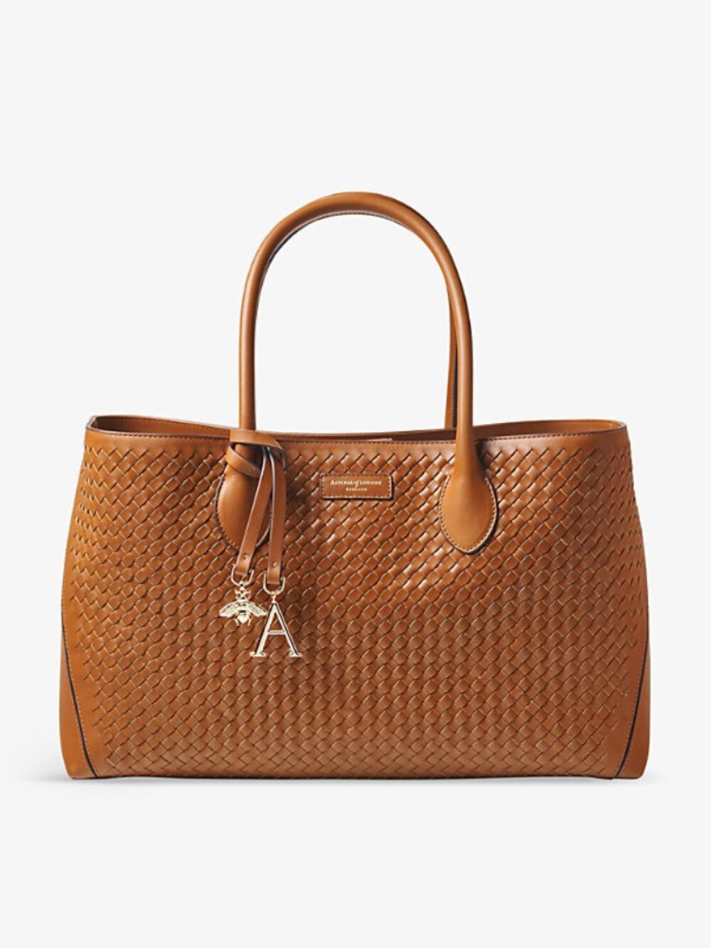 Aspinal of London Tote Tan Woven Leather $1,430 Excellent!